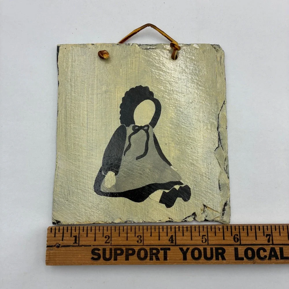Vintage Primitive Hand Painted Slate Wall Art Amish Girl Silhouette Farmhouse